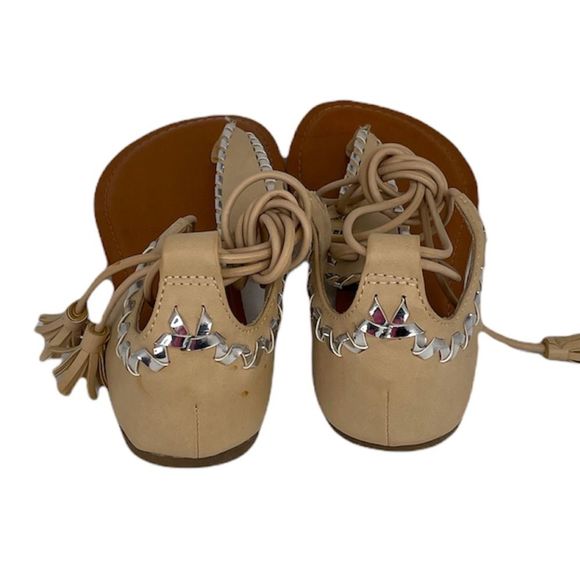 Express Faux Leather Gladiator Lace Up Sandals Tan Silver Size 8 - Picture 5 of 9